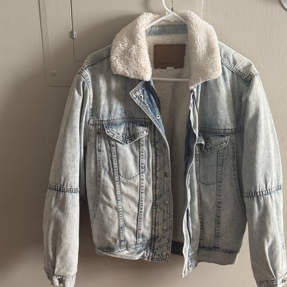 American Eagle Outfitters Denim Jacket with Sherpa Lining